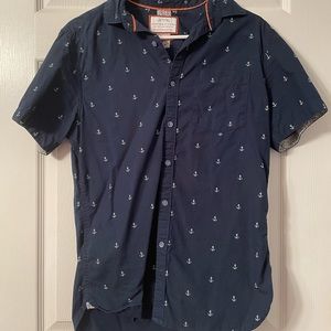 Denim & Flower Men’s Short Sleeve Button Down Blue Anchor - Size M Slim Fit
